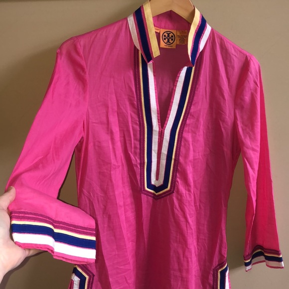 Tory Burch Pink Linen Cotton Tunic Top, Size 6 - Picture 3 of 13